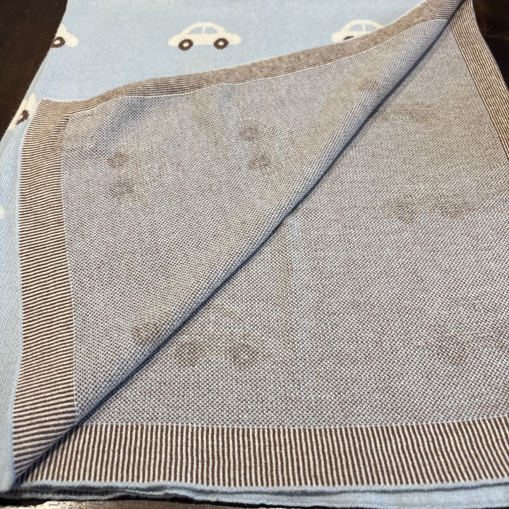 Bleu La La Baby‎ Knit Blanket Gray Cars Pattern 100% Cotton One Size Soft Unisex - Picture 4 of 5